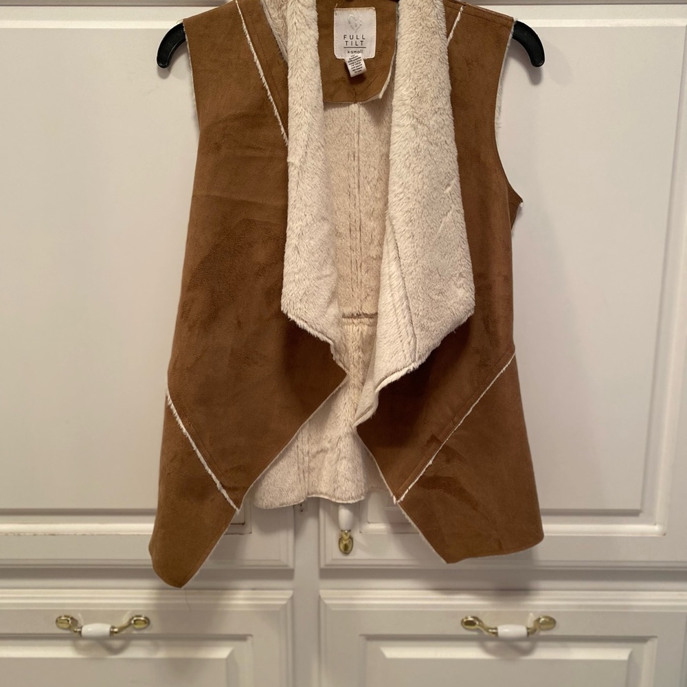 Full Tilt Faux Suede Fur Shearling Faux Tan Boho Hippie Vest Women Size XS